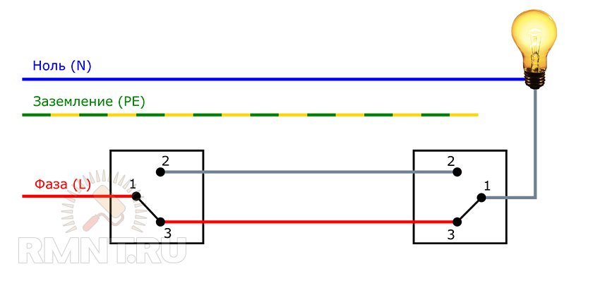 Как подключить проходной выключатель