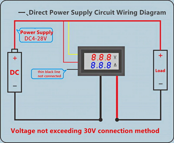 Схема подключения встроенного цифрового вольтметра - амперметра для напряжений 4 - 30 В