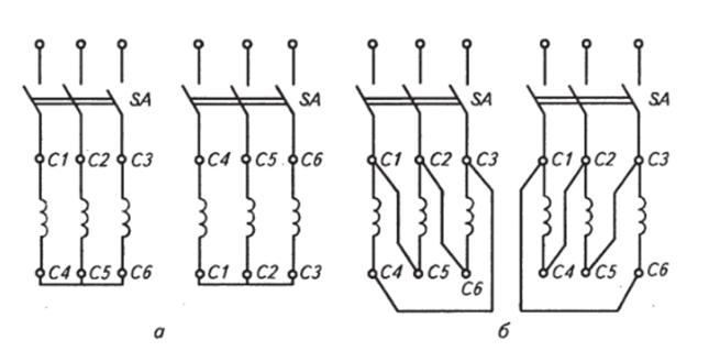 Схемы включения трехфазного электродвигателя в сеть