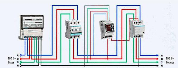 Схема подключения реле напряжения к трехфазной сети