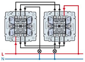 Двухклавишные проходной выключатель: схема
