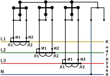 Семипроводная схема подключения трехфазного счетчика