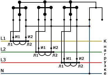 Десятипроводная схема подключения трехфазного счетчика