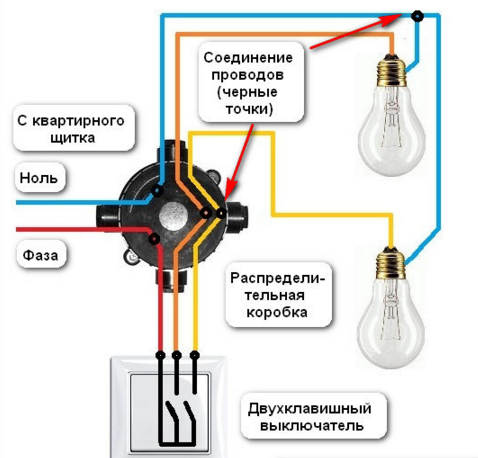 Схема подключения двухклавишного выключателя с системой заземления TB-C