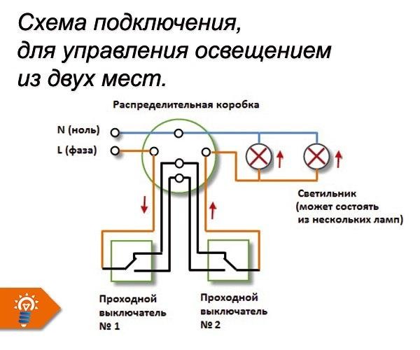 Схема подключения выключателя с двух мест