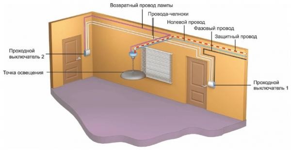 Схема проходного выключателя