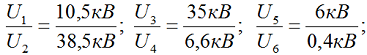 Коэффициенты трансформации трансформаторов