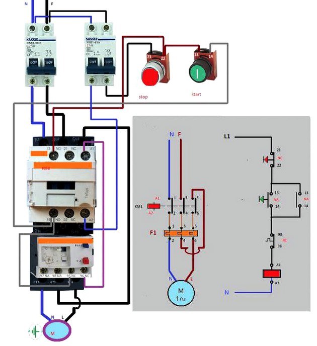 Схема управления двигателем с помощью магнитного пускателя