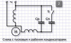 Схема с пусковым и рабочим конденсатором