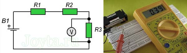  измерение мультиметром напряжения на резисторе R3