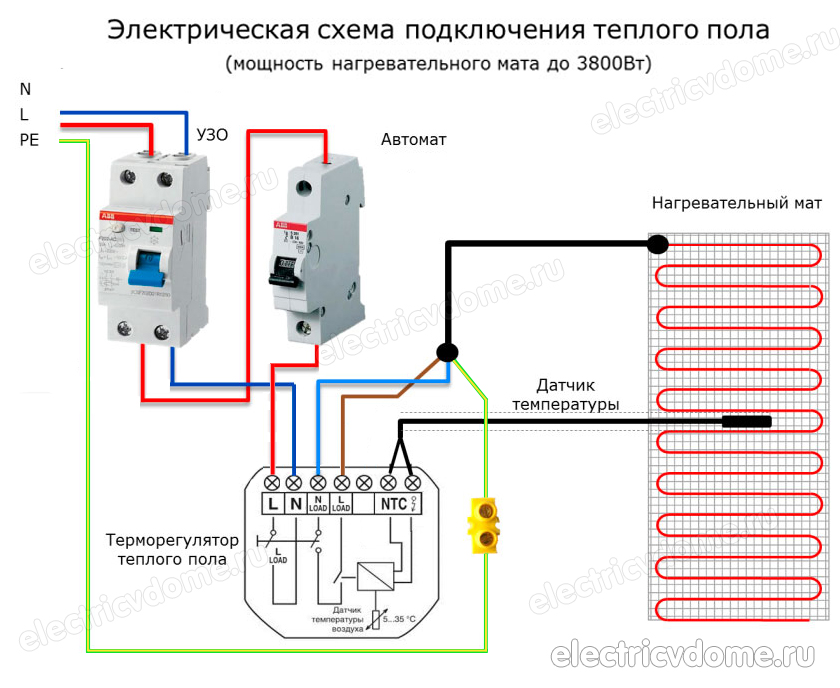 схема подключения терморегулятора теплого пола