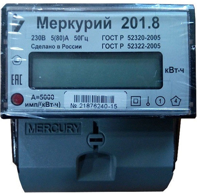 Электросчётчик Меркурий 201.8 внешний вид. 