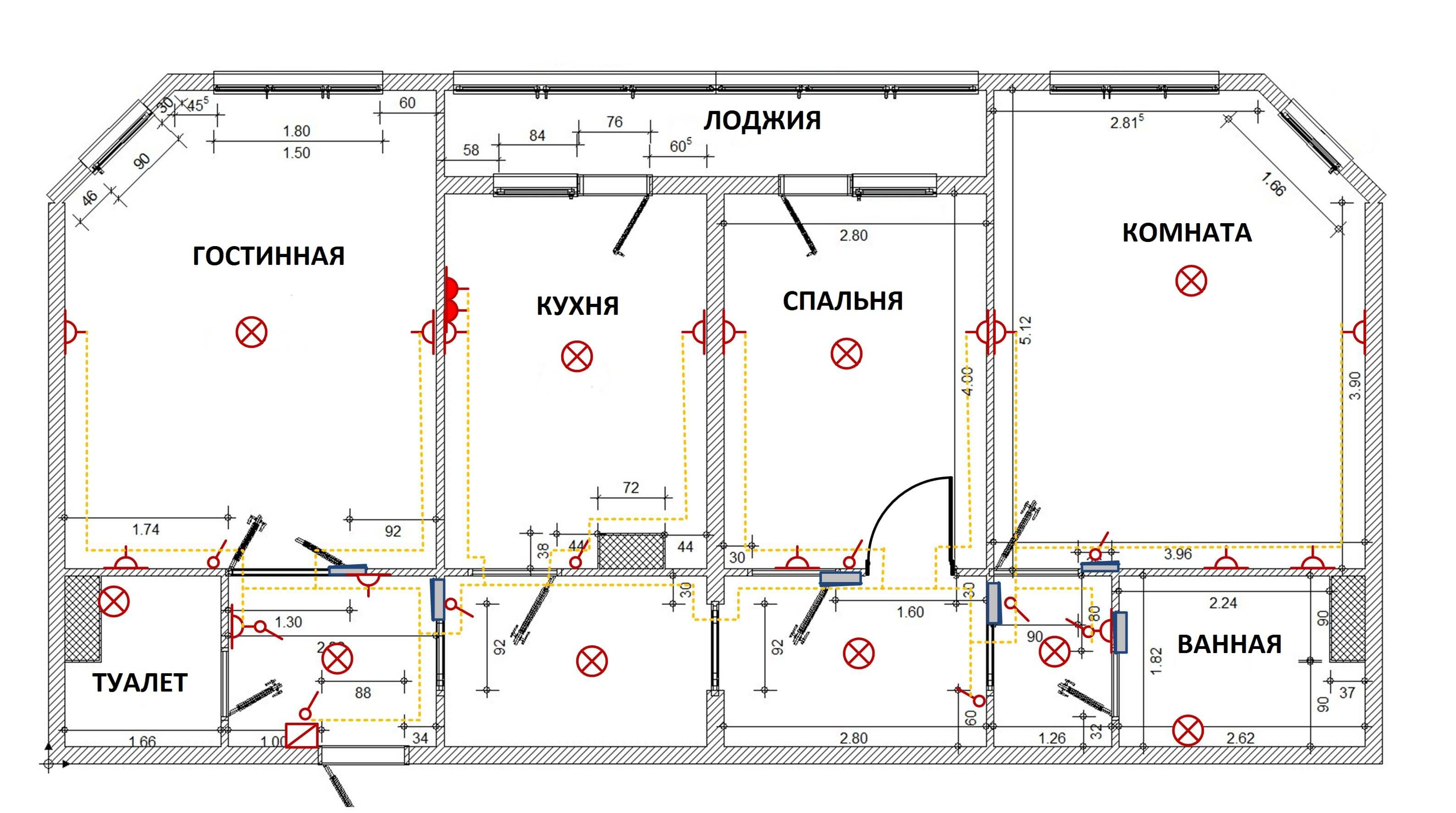 Схема электропроводки в трехкомнатной квартире