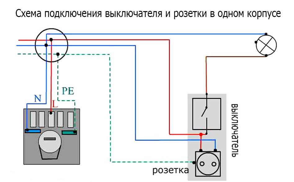 схема подключения выключателя и розетки в одном корпусе