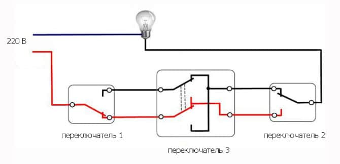 Подключение сквозного выключателя на 2 или 3 места