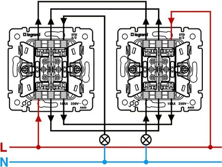 схема проходных 2 клавишных Legrand