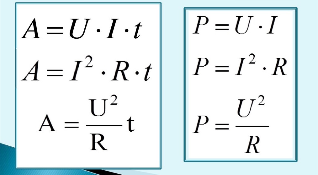 Работа и мощность электрического тока, основные формулы